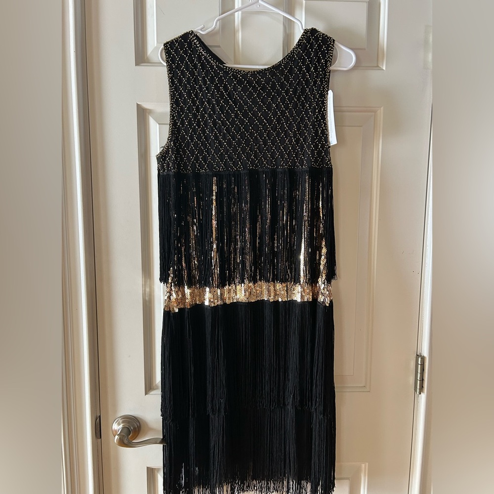 Elegant Black and Gold Fringe Dress Flapper Style